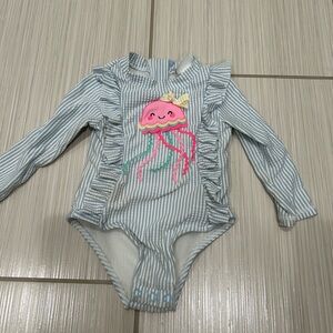 Nicole Miller Seersucker Striped Baby Bodysuit with Jellyfish Design